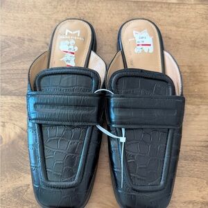 Marc Fisher Black Croc-Embossed Slip-On Loafers Mules Size 7